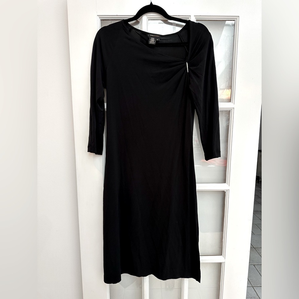 Vintage BCBGMaxAzria Y2K Black Asymmetrical Neckline Cocktail Midi Dress Size M